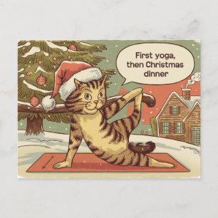 Yoga Christmas Vintage Cat Postcard