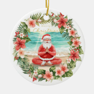 Yoga Christmas with Santa Claus Ceramic Ornament