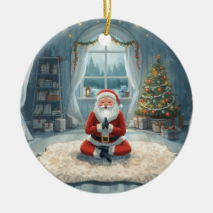 Yoga Christmas with Santa Claus Ceramic Ornament