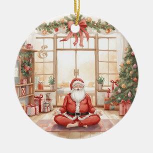 Yoga Christmas with Santa Claus Ceramic Ornament