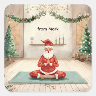 Yoga Christmas with Santa Claus in yoga class Larg Square Sticker