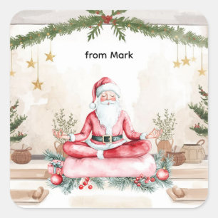 Yoga Christmas with Santa Claus in yoga class Larg Square Sticker