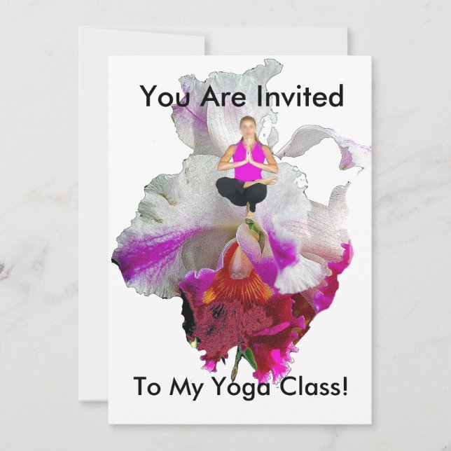 YOGA CLASS INVITATION- YOGA POSTURE ON ORCHID INVITATION (Front)