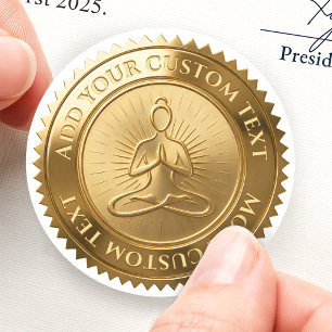Yoga Class Lotus Pose Modern Custom 3D Foil Gold Classic Round Sticker