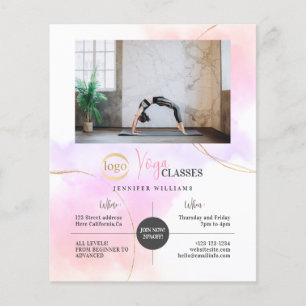 Yoga Classes Photo Logo Watercolor Pink Gold Chic Flyer