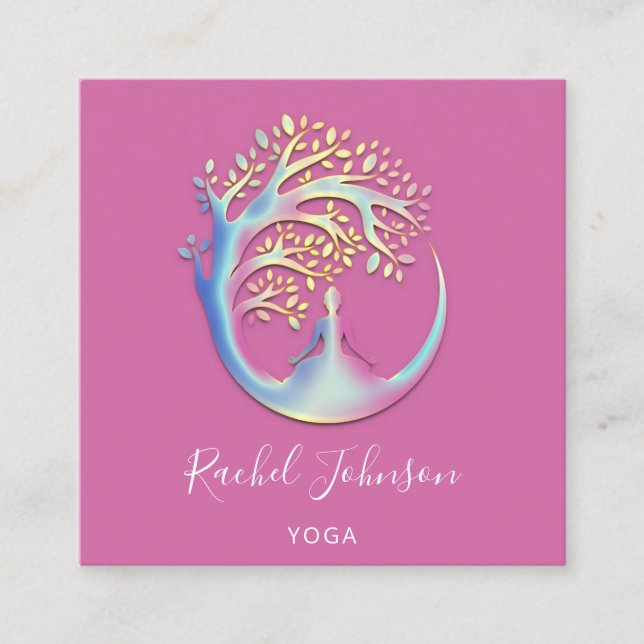 Yoga Classes School Logo Instructor QR Code Heal Square Business Card (Front)