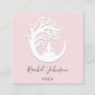 Yoga Classes School Logo Instructor QR Pink  Square Business Card