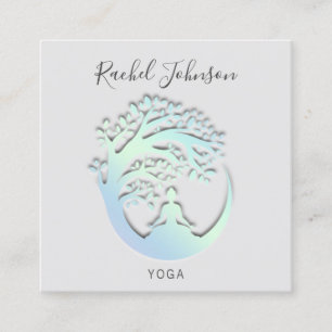 Yoga Classes School Private Instructor Logo Grey  Square Business Card