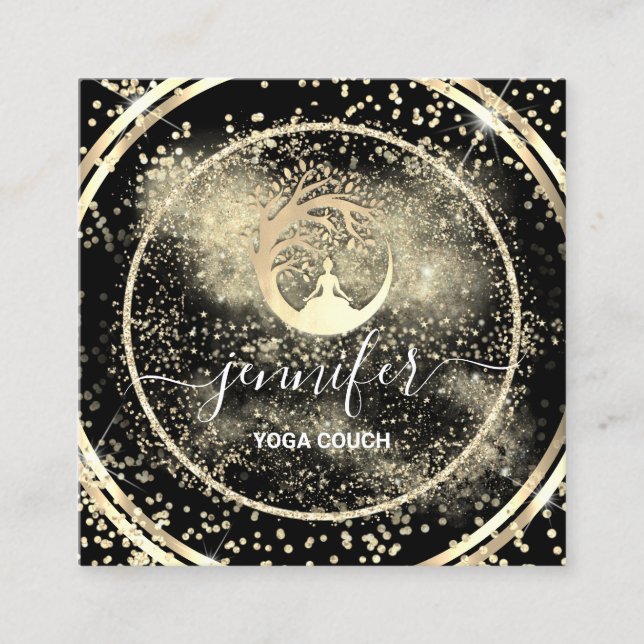 Yoga Couch Therapist Logo QR Code Gold Black Square Business Card (Front)