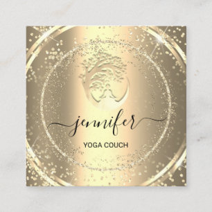 Yoga Couch Therapist Logo QR Code Gold Glitter Square Business Card