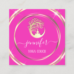 Yoga Couch Therapist Mindfullness QR CODE Pink  Square Business Card