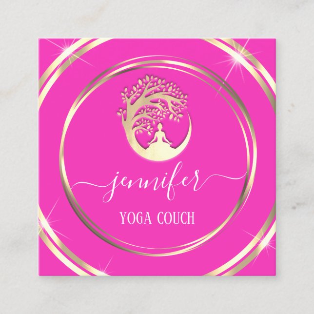 Yoga Couch Therapist Mindfullness QR CODE Pink  Square Business Card (Front)