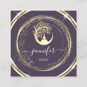 Yoga Couch Therapist Mindfulness QR Gold Blue Square Business Card