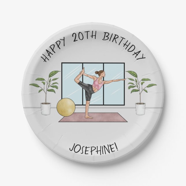 Yoga Dancer Pose Balance Workout Birthday Party Paper Plate (Front)