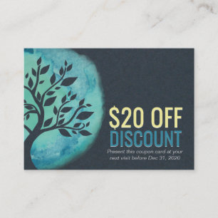 YOGA Discount Coupon Loyalty Watercolor Teal Tree