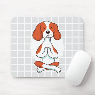 Yoga Dog on Grid Pattern Mouse Pad