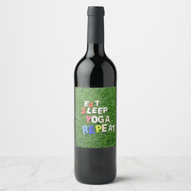 Yoga eat sleep golf repeat on green grass wine label (Front)