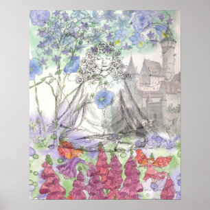 Yoga Fairy Castle Floral Collage Poster