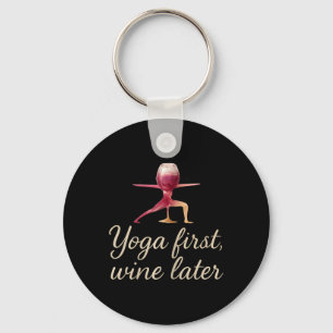 Yoga First, Wine Later Watercolor Wine Gl Design Key Ring