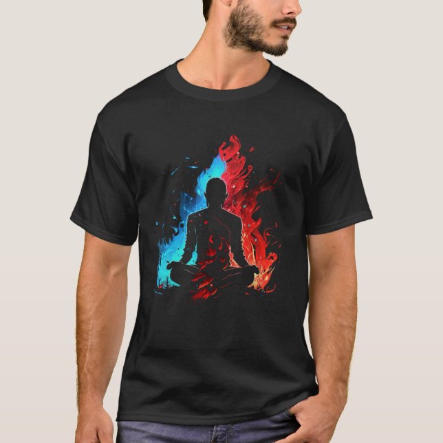 Yoga Flames Retro Fitness Zen Meditate Namaste Yog T-Shirt (Front)