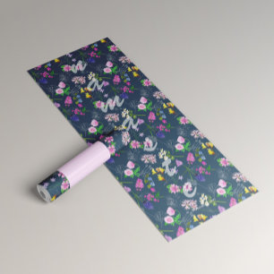 Yoga for women with delicate flowers on blue yoga mat