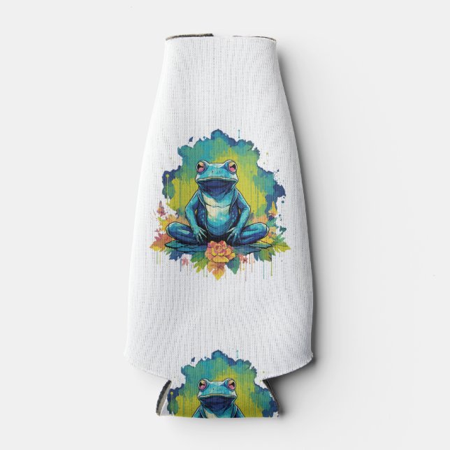 Yoga Frog Watercolor Style Bottle Cooler (Front)