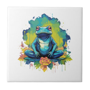 Yoga Frog Watercolor Style Ceramic Tile