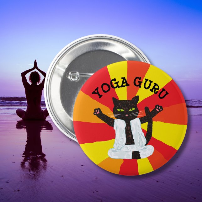 Yoga gift cat guru enthusiast meditation peace 6 cm round badge (Creator Uploaded)