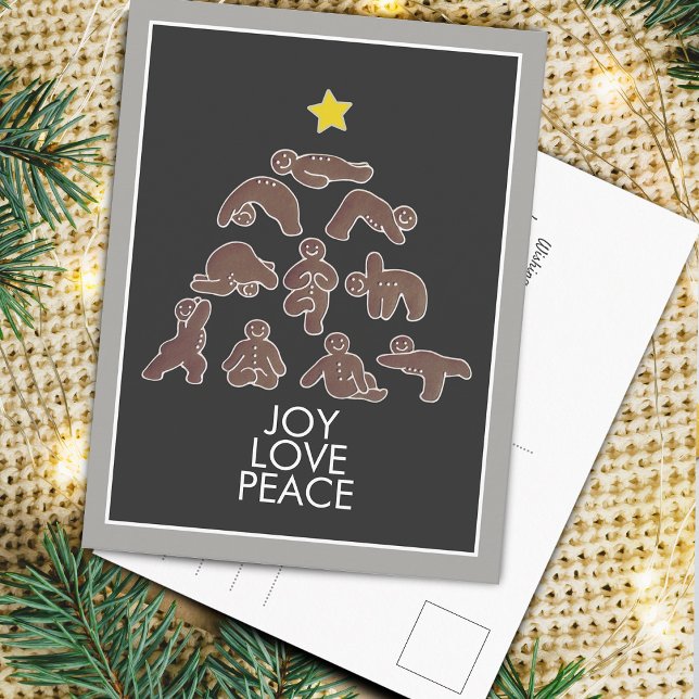 Yoga Gingerbread Joy Love Peace Holiday Postcard (Yoga Gingerbread Joy Love Peace Holiday Postcard)