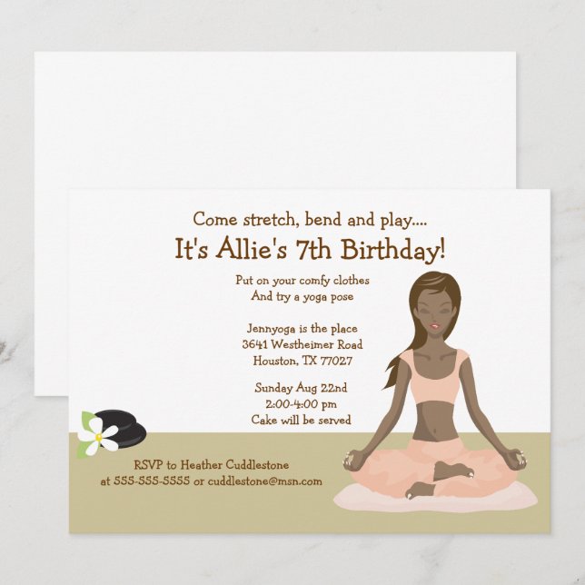 Yoga Girl Birthday Party #3 Invitation (Front/Back)