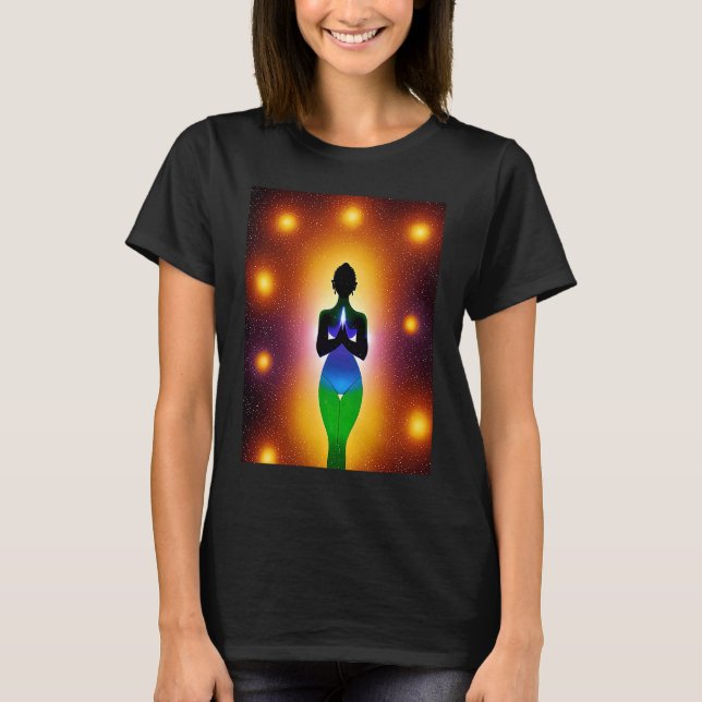 Yoga Girl Female Sun Salutation Meditation Chakra  T-Shirt (Front)