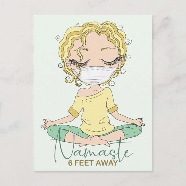 Yoga Girl Namaste 6 Feet Away | Blonde Postcard (Front)