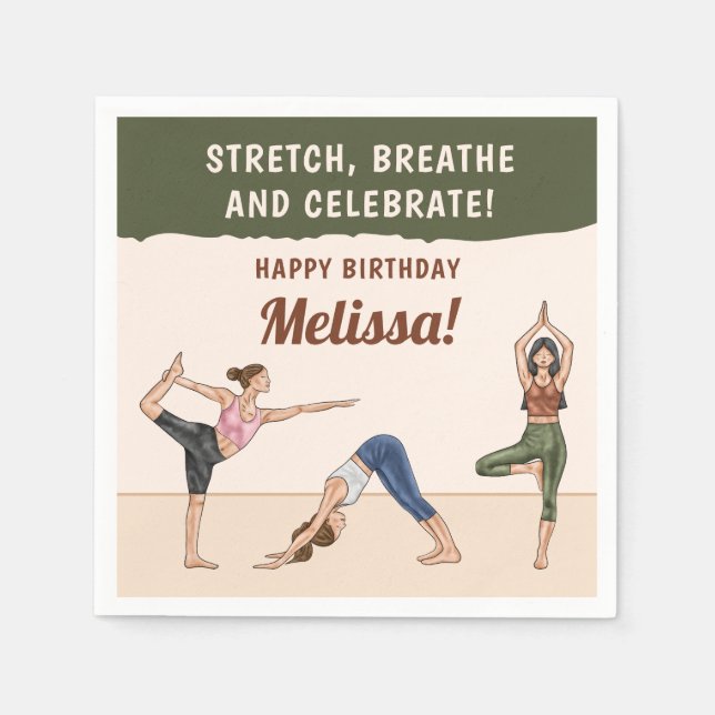 Yoga Girls In Yoga Poses Boho Yoga Birthday Party Napkin (Front)