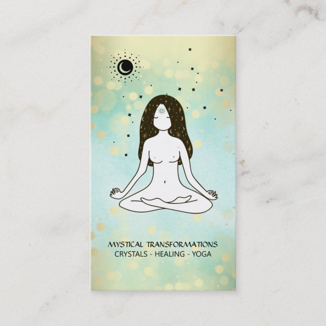 *~* Yoga Goddess Celestial Moon Magic Boho 3rd Eye Business Card (Front)