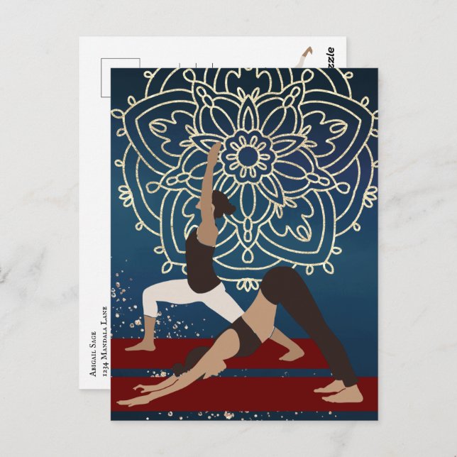 Yoga Gold, Blue and Red Mandala Personalised Postcard (Front/Back)