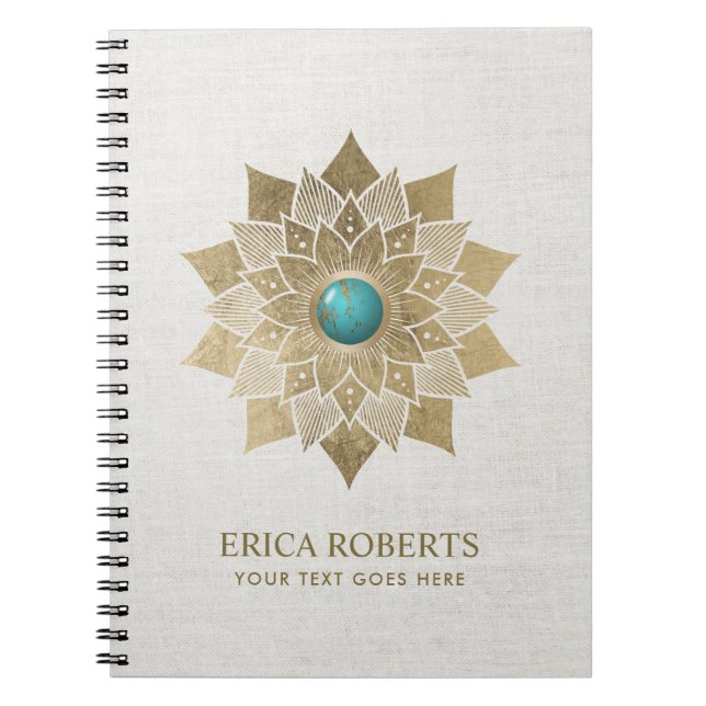Yoga Gold Lotus Flower Mandala Elegant Linen Notebook (Front)