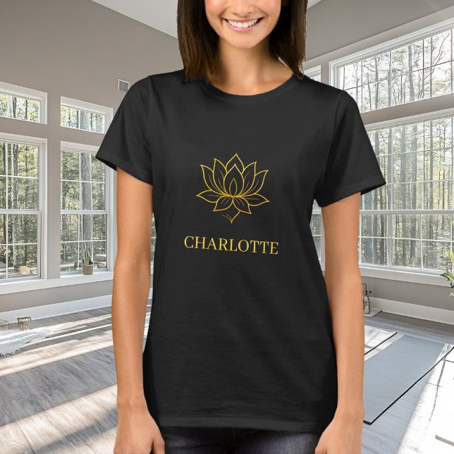 Yoga gold lotus flower name black T-Shirt (Creator Uploaded)