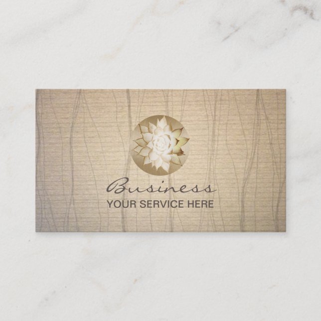Yoga Gold Lotus Flower Stylish Paper Healing Salon Business Card (Front)