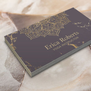 Yoga Gold Lotus Mandala Trendy Purple Marble Business Card