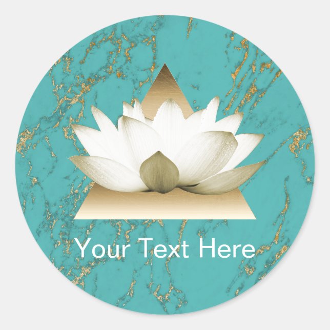 Yoga Gold Lotus Modern Turquoise & Gold Marble Classic Round Sticker (Front)