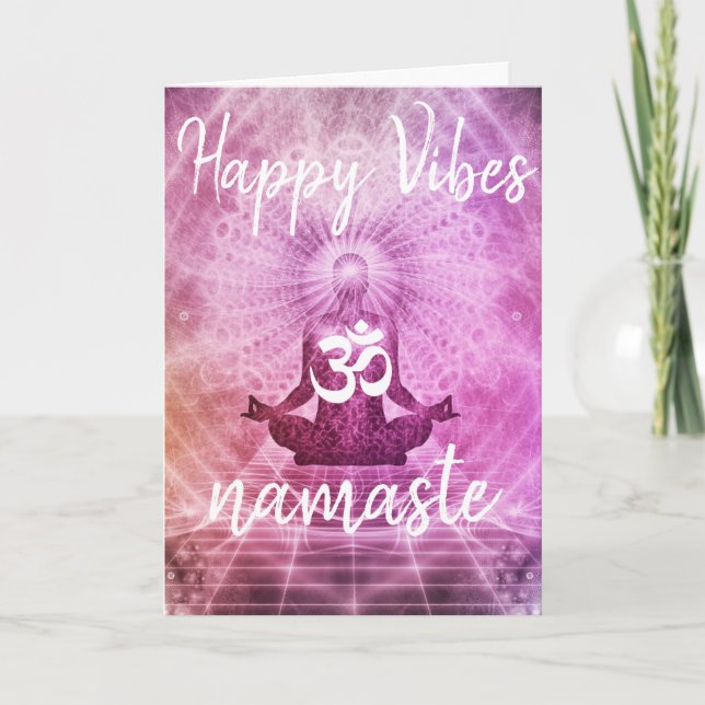 Yoga Happy Vibes Namaste OM Greeting Card (Front)