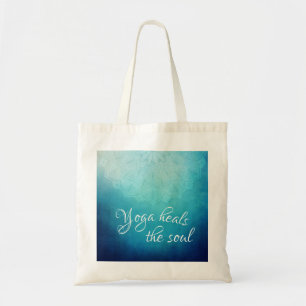 Yoga Heals the Soul Text with Blue Mandala Tote Bag