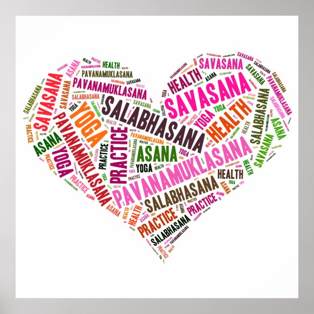 Yoga heart shape words design poster (Front)