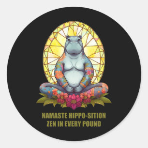 Yoga Hippo In Meditation Pose, Peaceful Zen In Eve Classic Round Sticker
