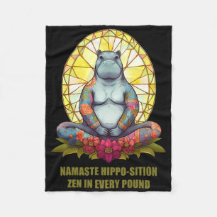 Yoga Hippo In Meditation Pose, Peaceful Zen In Eve Fleece Blanket