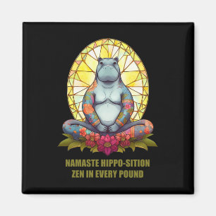 Yoga Hippo In Meditation Pose, Peaceful Zen In Eve Magnet