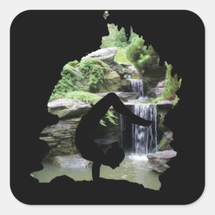 Yoga in japanese garden (cave) - ballet, dance square sticker
