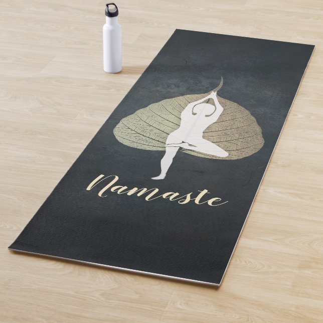 Yoga Instructor Black & Gold  Tree Pose Bodhi Leaf Mat (In Situ)