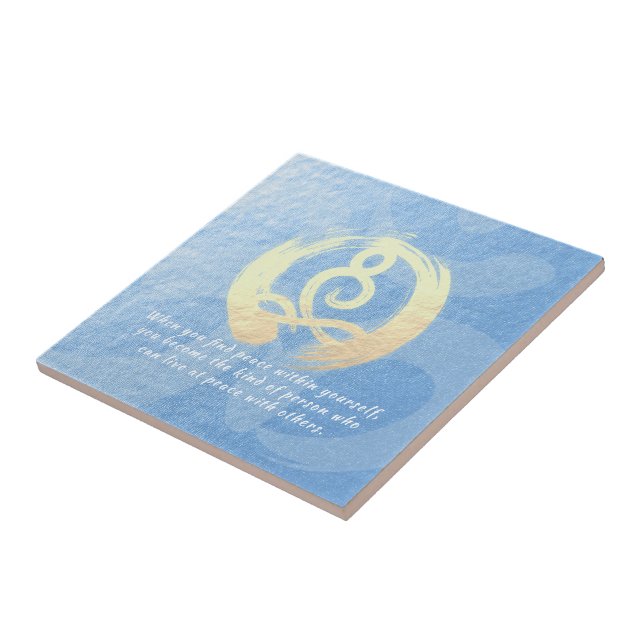 Yoga Instructor Blue & Gold Meditation Pose Quotes Ceramic Tile (Side)