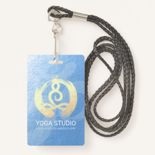 Yoga Instructor Blue & Gold Meditation Pose ZEN OM ID Badge